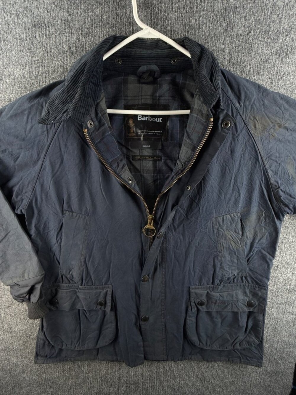 Barbour Bedale A101 Blue Size C44 Waxed Jacket Men Full Zip Snaps Pockets Adult
